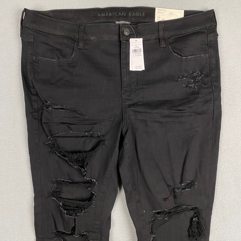American Eagle Dream Stretch Distressed Destroyed Black Jegging Womens 18 NEW - Picture 3 of 16